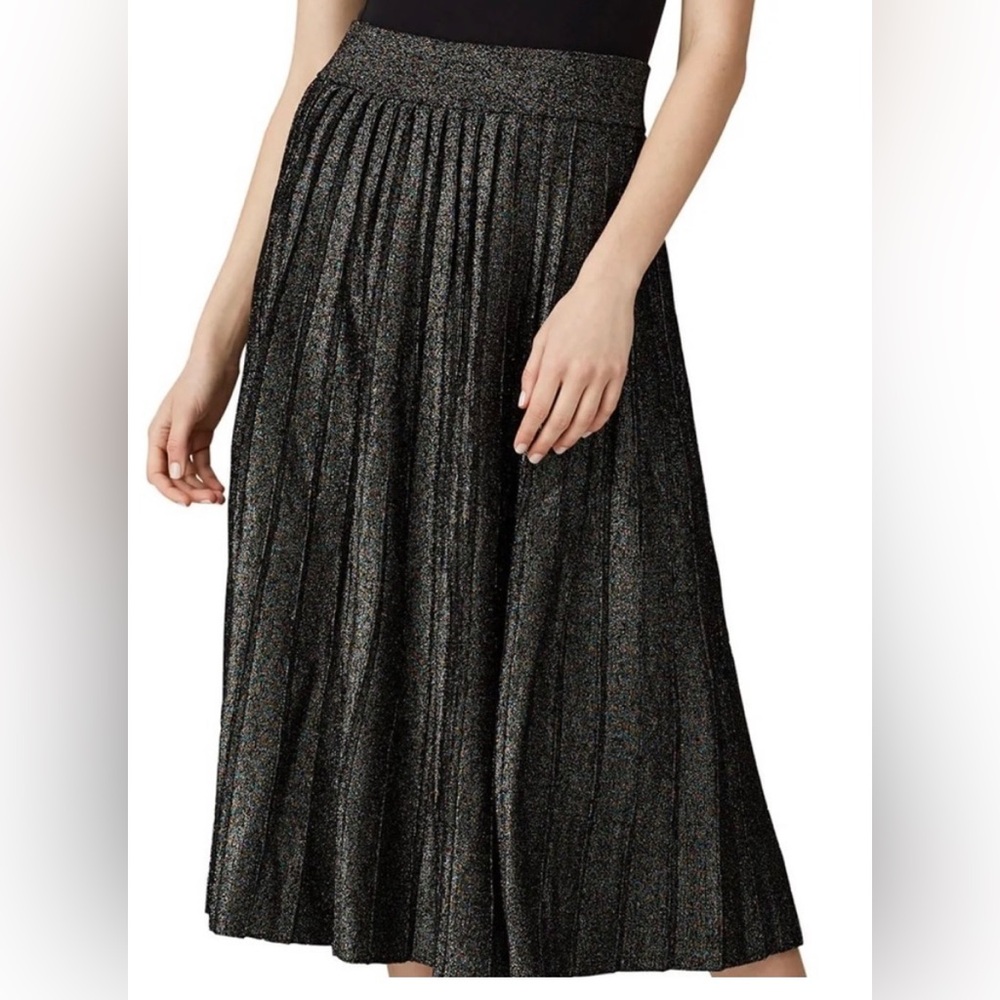 Chic A.L.C. Black and Gold Metallic Pleated Skirt Size Large